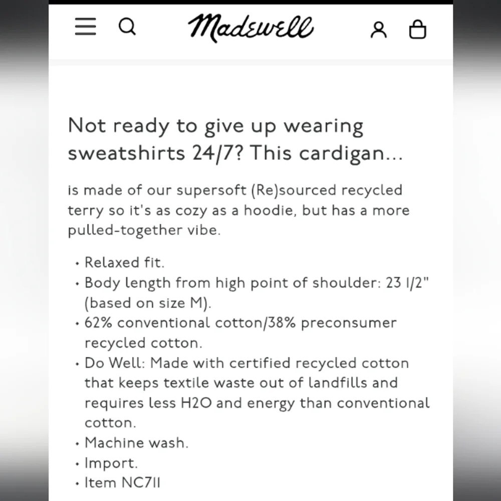 Madewell (Re)sourced Cotton Cardigan in Olive Green, Size S - Picture 6 of 6